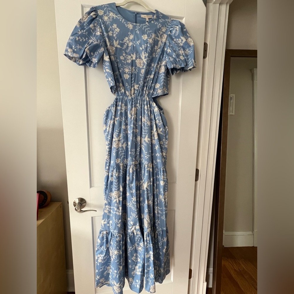 WAYF Plaza Floral Cut-Out Tiered Maxi Dress